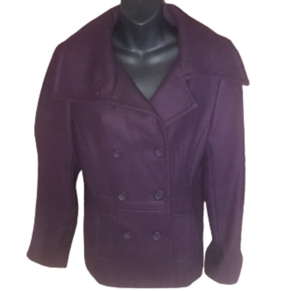 Nine West plum colored wool pea coat with pockets size 8